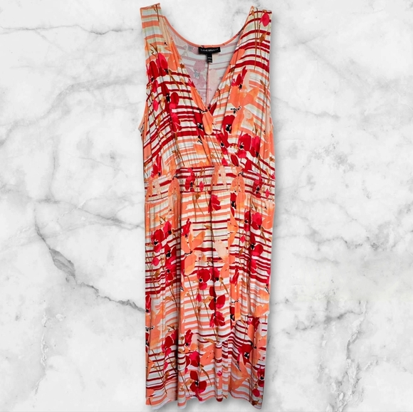 LANE BRYANT Coral Red Abstract Print Summer Flowy Midi Dress Size 14/16 Plus - Picture 4 of 16